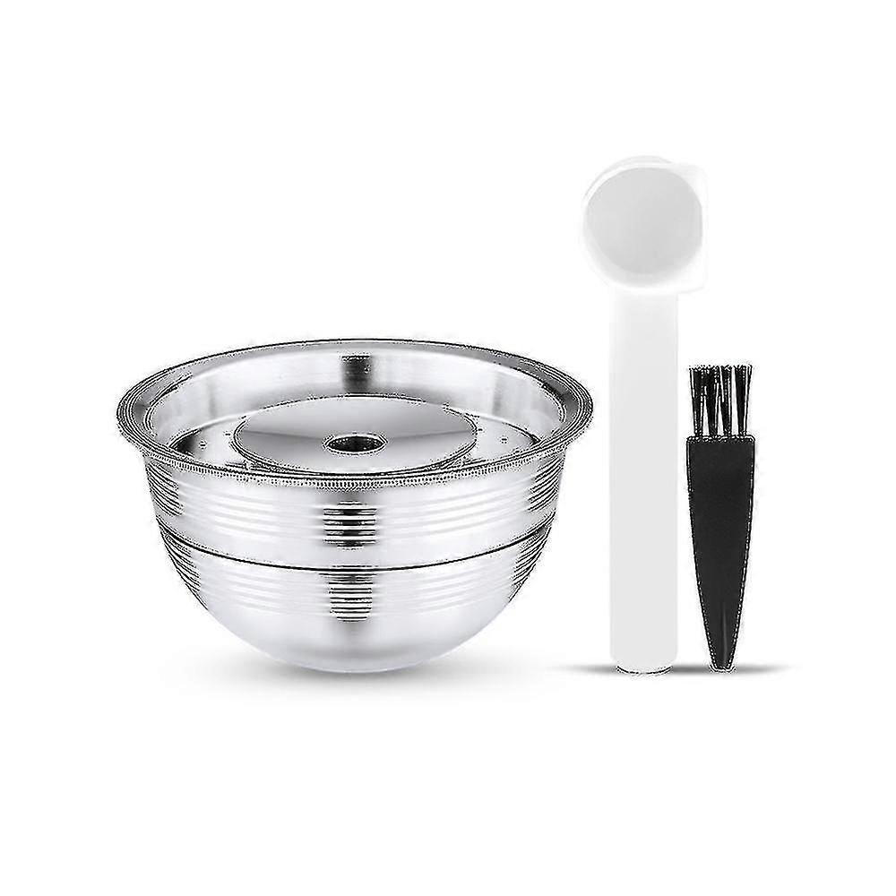 Silver Stainless Steel Reusable Coffee Capsules Set For Nespresso Vertuo Capsule, Tamper Included
