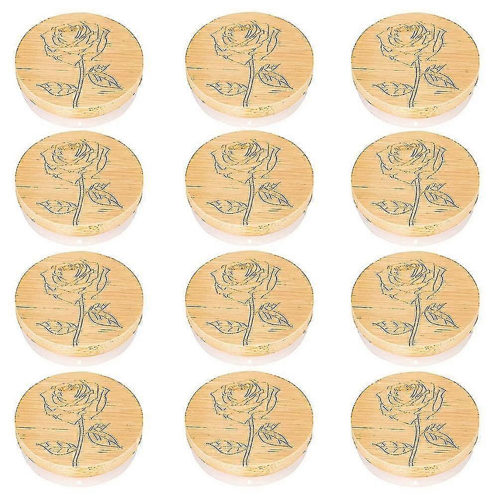 12 Pack Yogurt Jar Lids Set, Bamboo Lids That Compatible With Perfect Sealing