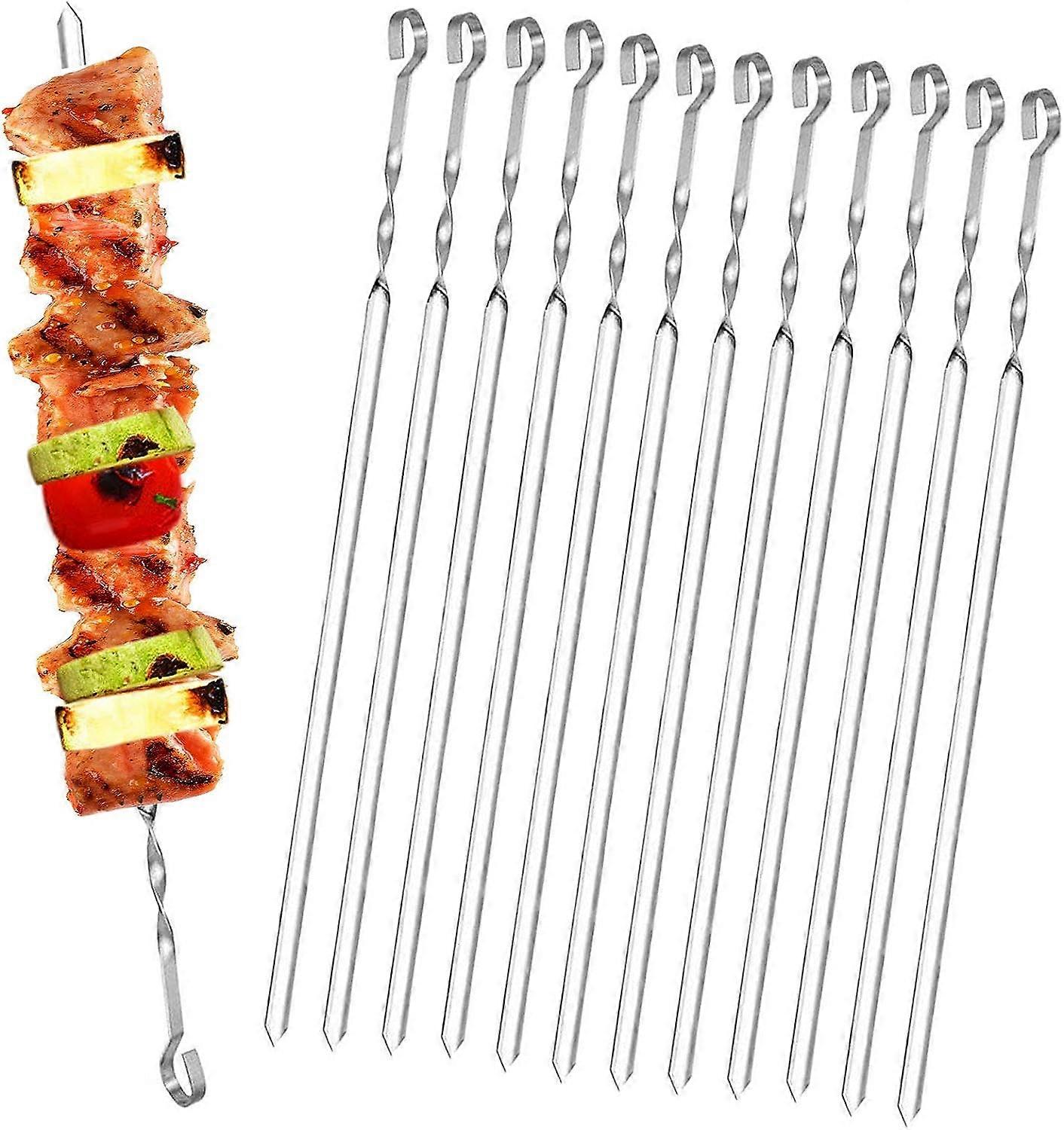 15 Inches BBQ Skewers,20 PCS Stainless Steel Metal Kebab Skewers,Reusable Flat Metal Skewers for BBQ, Family Party