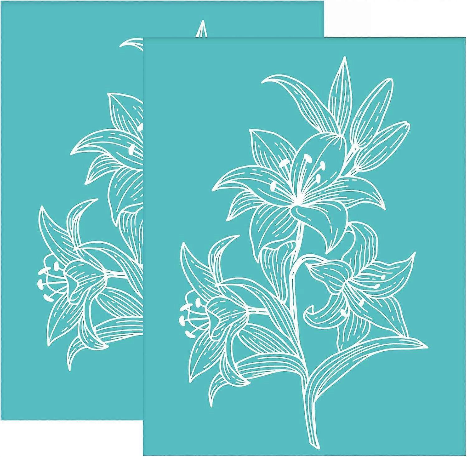 2pcs Silk Screen Printing Stencils Lily Flower Silkscreen Stencil Self-Adhesive Reusable Floral Paint Stencil Mesh Transfers for Printing on Wood DIY