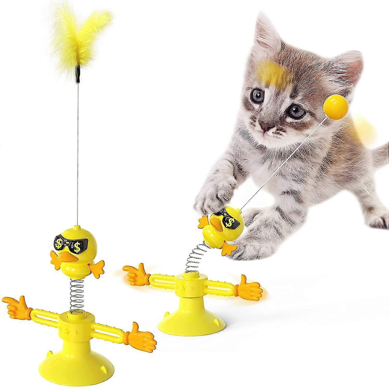 Cat Toy With Powerful Suction Cup, Turntable Kitten Toy With Two Hands And Spring, Indoor Cat Dancer