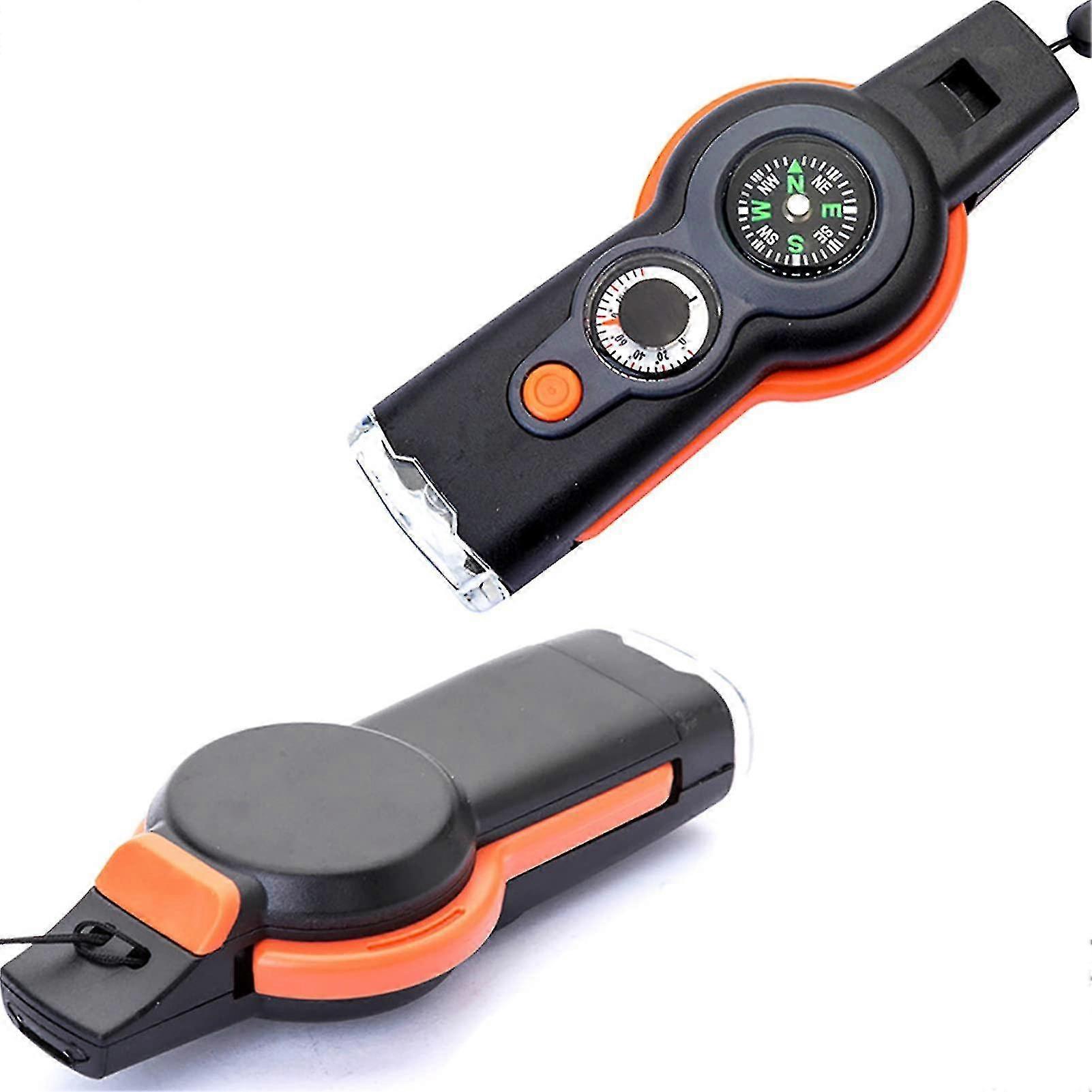 Emergency Survival Whistle With Lanyard,7 In 1 Survival Multitool Loud Safety Whistle With Led Light, Compass Etc.