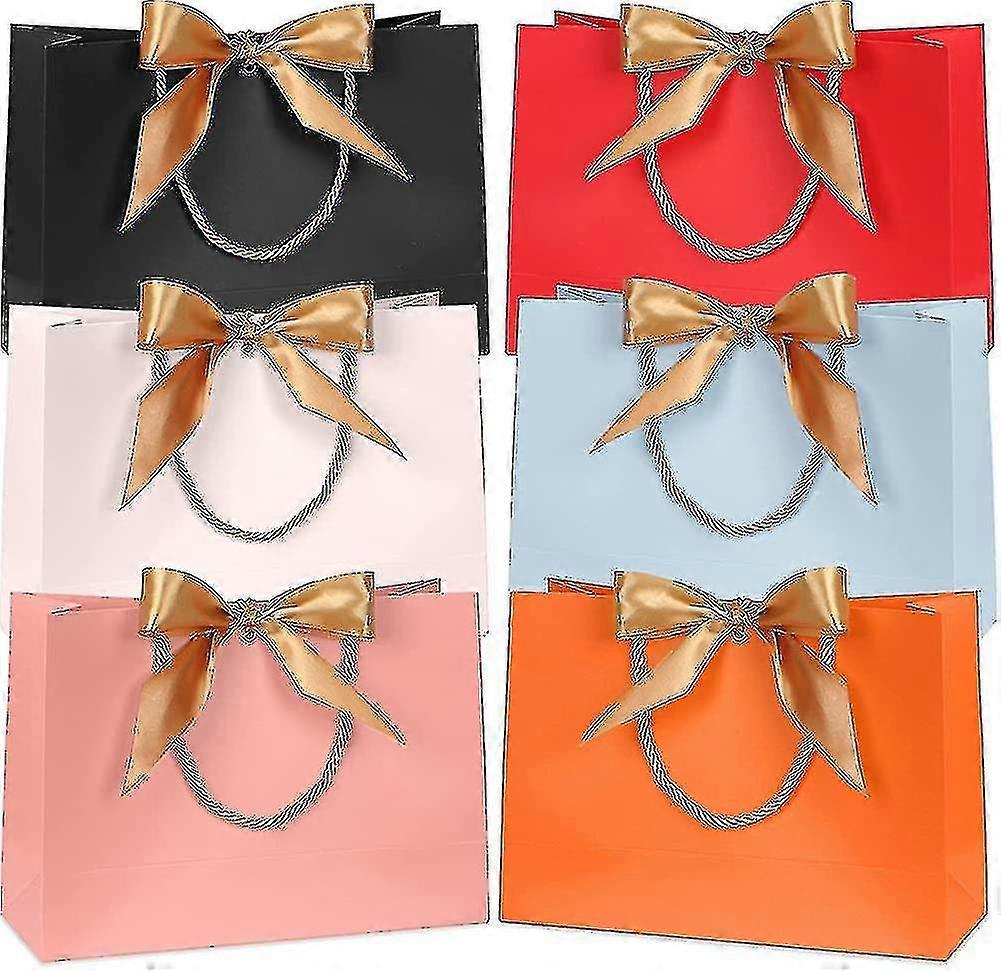 6 Pieces Gift Bags, Waterproof Colorful Paper Gift Bags With Golden Bow