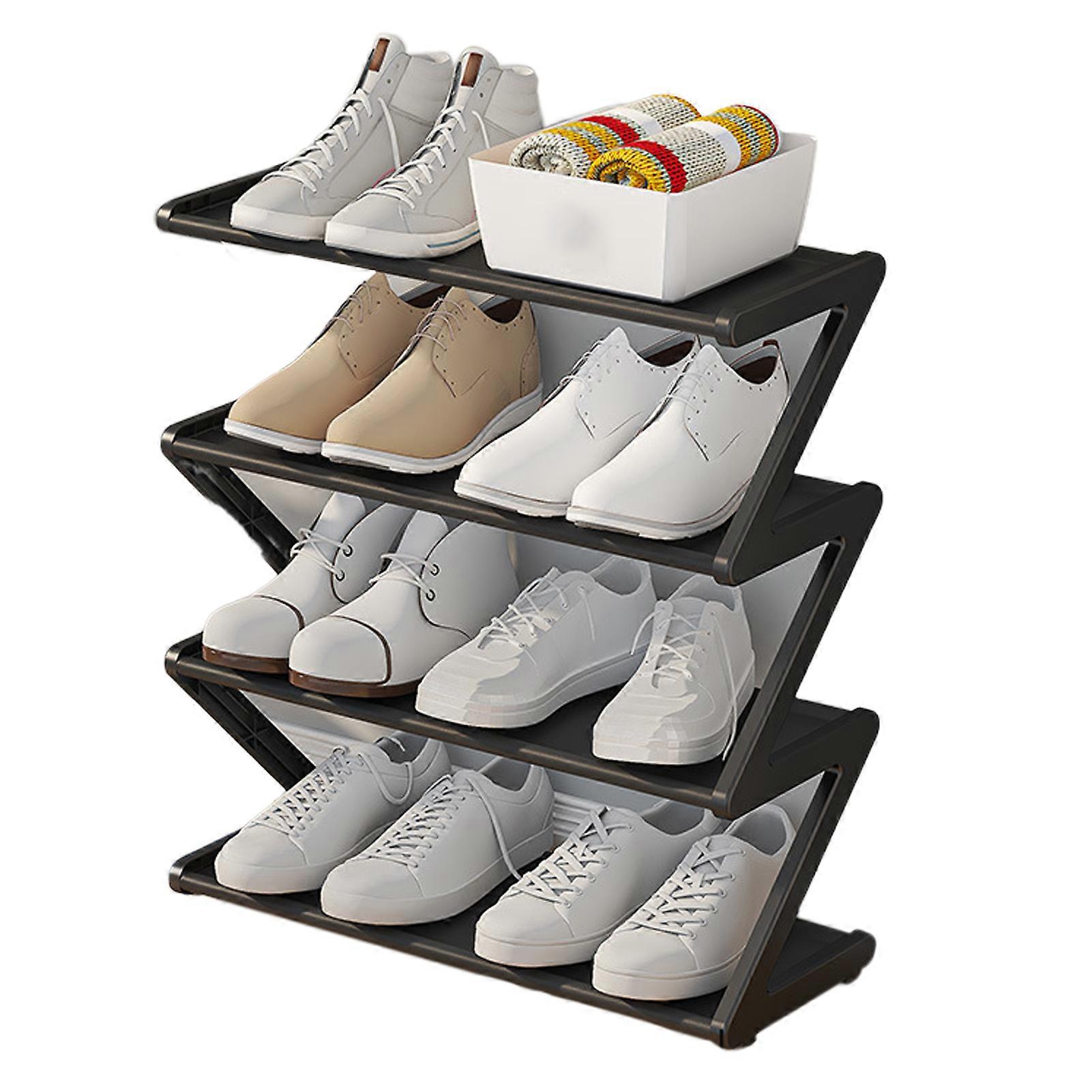 Shoe Storage Rack 4 Tiers Easy Installation Stable Free Standing Large Capacity Z-shaped Home Dorm Entryway Shoe Organizer Shoe Shelf