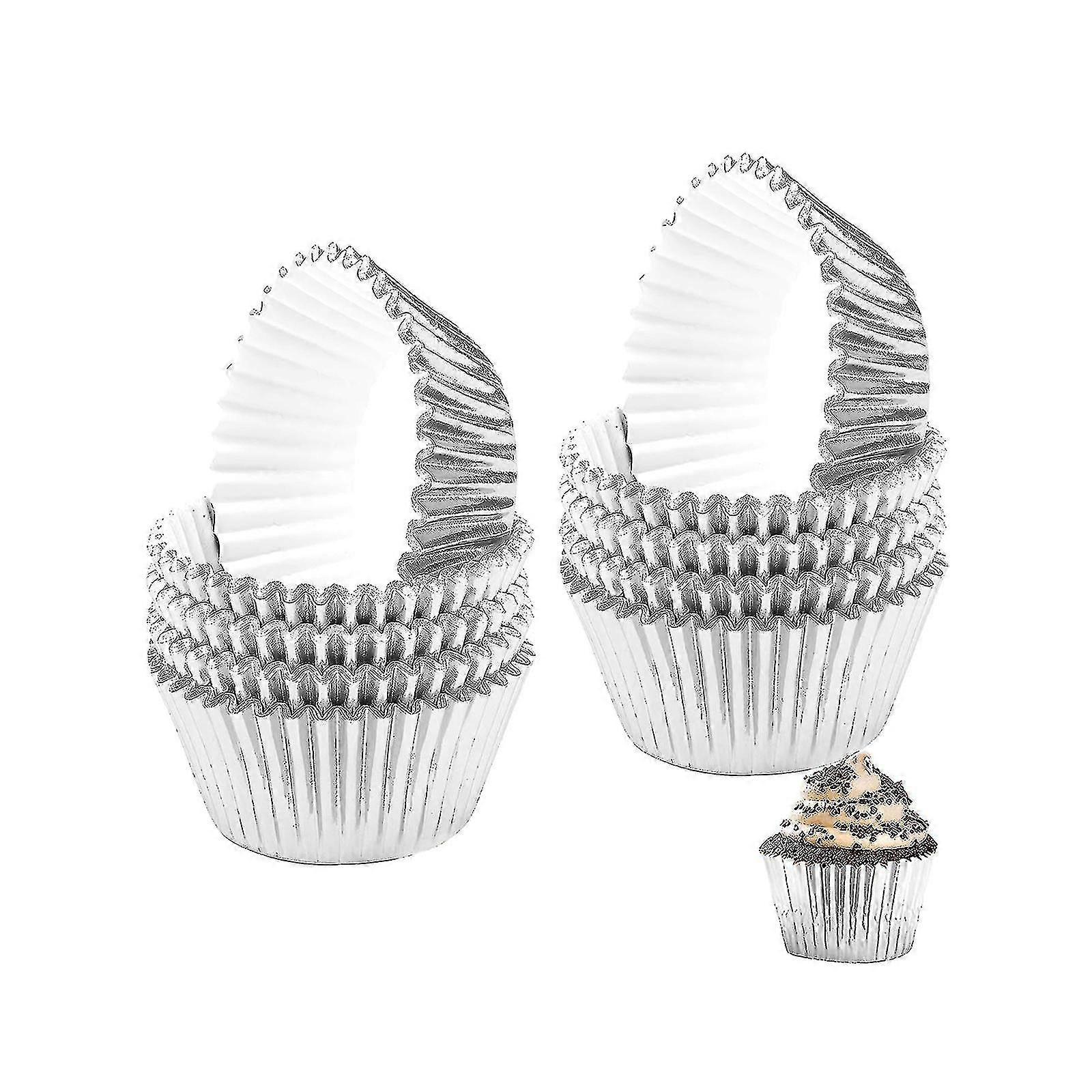 Cupcake Liners Baking Cups, Muffin Cupcakes For Weddings, Birthdays, Baby Showers, 7.5*3cm, Silver, 100pcs