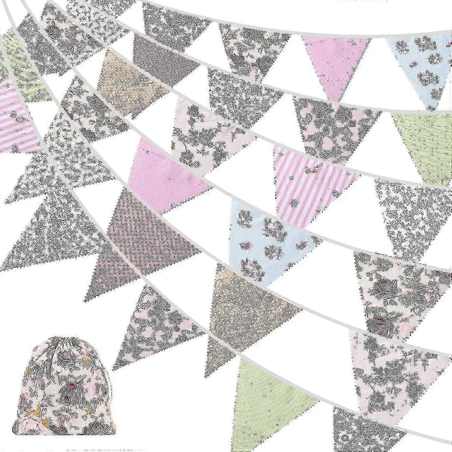 40ft النسيج Bunting، 42pcs في الهواء الطلق بانتينغ بانر، الأزهار خمر القطن مثلث العلم لحديقة عيد ميلاد الحزب