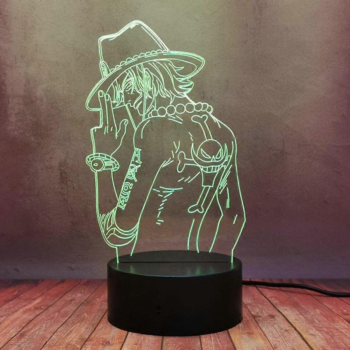 One Piece Luffy 3D Illusion Night Light Lamp Smart Touch, RGB Effect USB Cable Powered Creative 3D Japanese Anime Lamp