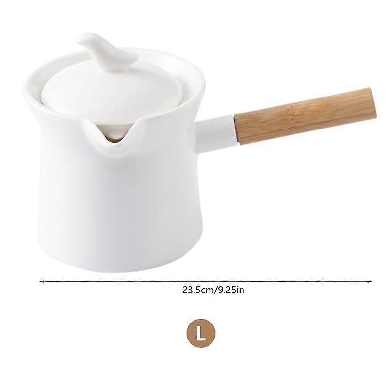 セラミックティーポット中国緑茶エナメルミルクポット木製ハンドルミニ朝食ミルクコーヒーポット蓋付き磁器ティーポット