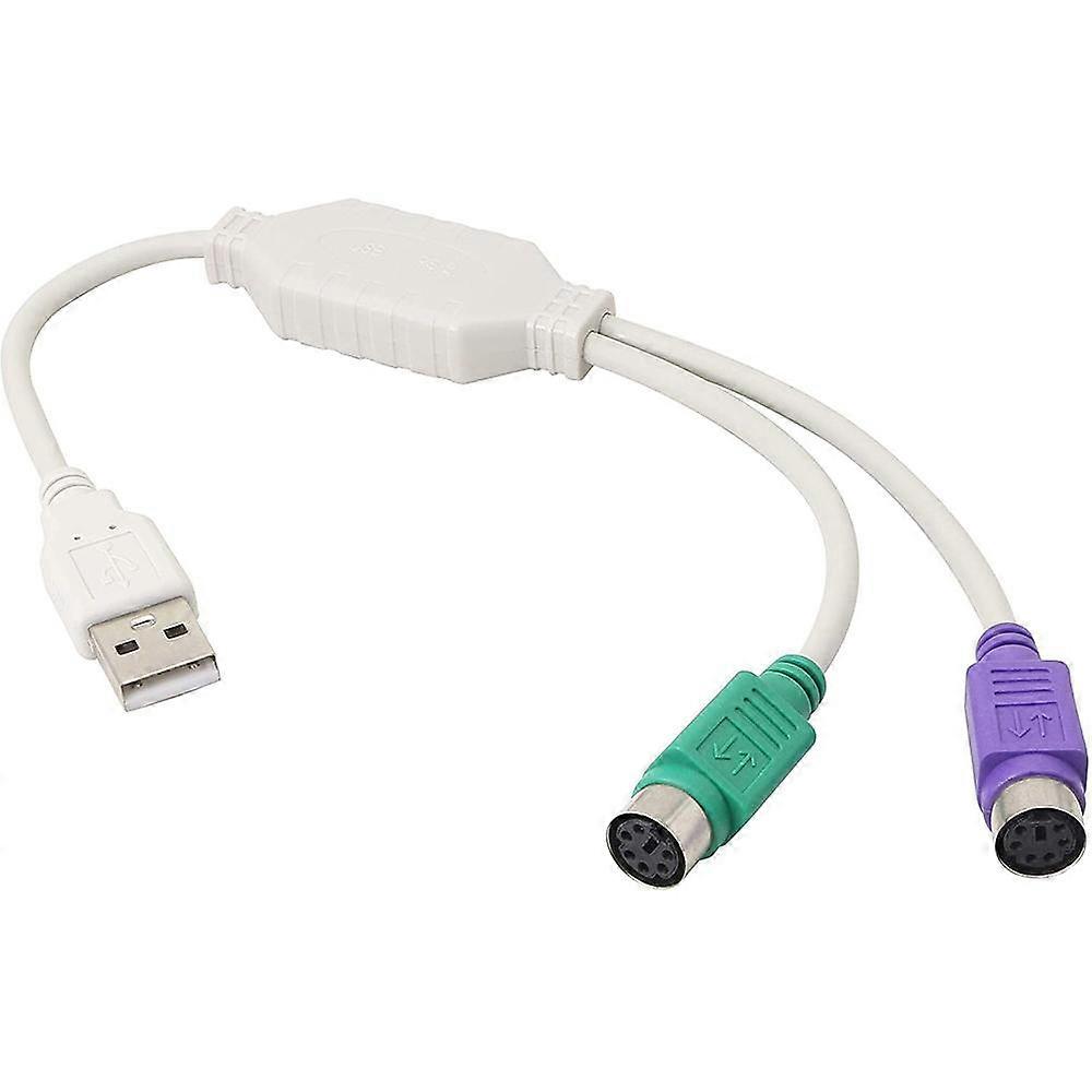 PS2 USB-kabeladapter compatibel met toetsenbord en muis met PS/2-interface, ingebouwde USB-controller - wit