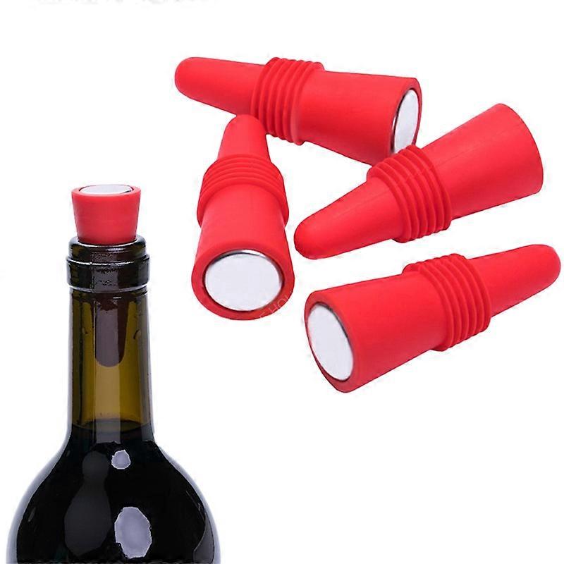 Red 8 Pieces Wine Stoppers, Reusable Silicone Beverage Bottle Sealer Replacement with Handle for Cork to Keep Wine Fresh