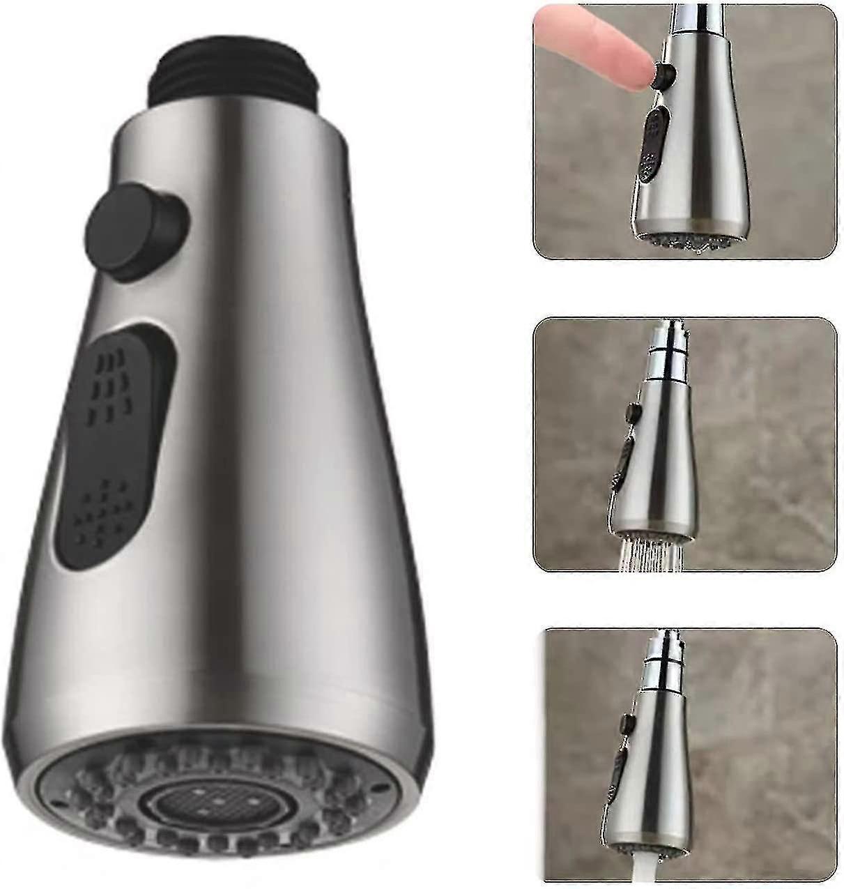 キッチン蛇口ヘッド交換、アングルシンプルキッチンシンク蛇口部品、プルダウン蛇口スプレーヘッドノズル、ストリームスプレーおよび一時停止モード、ブラシ付きNi