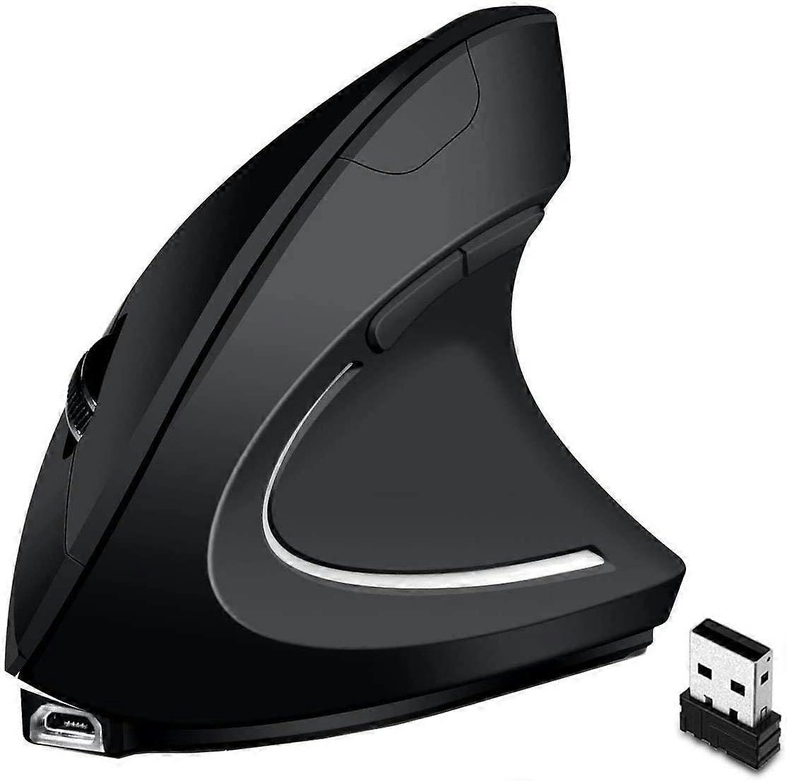 Ergonomic Vertical Wireless Mouse, Rechargeable Optical Mouse, 2.4G Bluetooth/Usb 6-Button Mouse Black