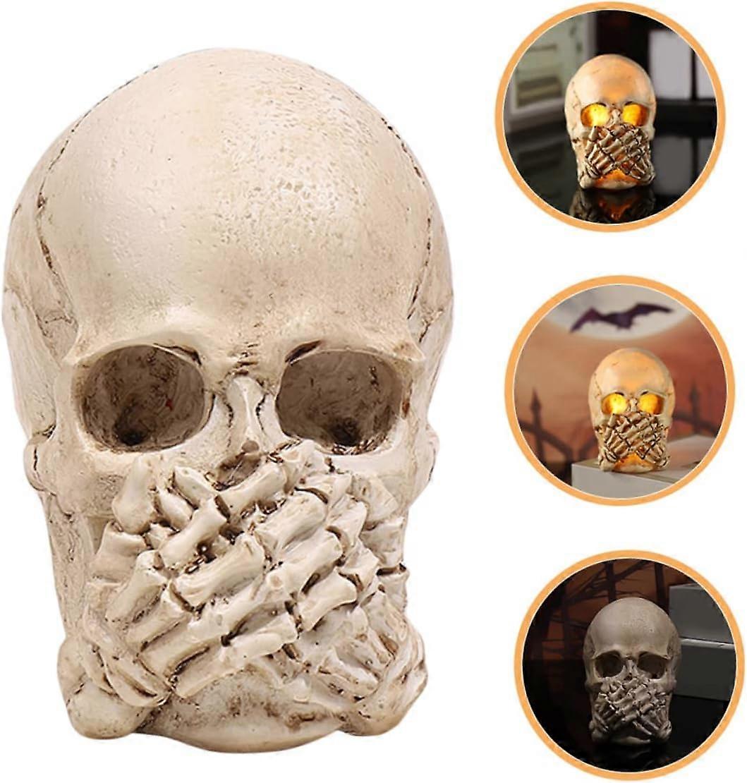 Human Skull Sculpture with LED Light Up Glowing