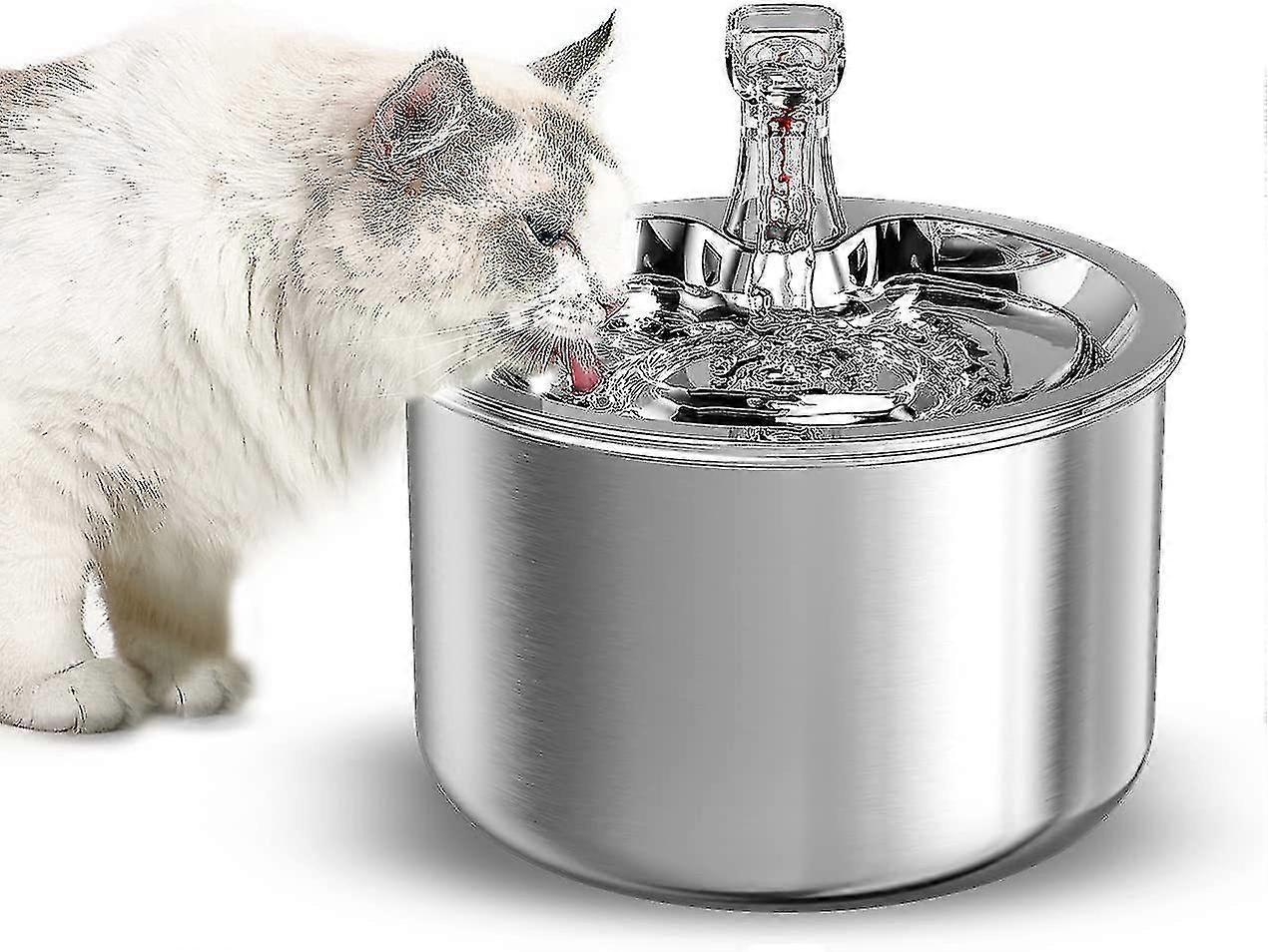 نافورة مياه Cat ، ستانلس ستيل ، 2 لتر ، فائقة الهدوء ، نافورة شرب الحيوانات الأليفة مع موزع مياه يعمل بالطاقة USB للقطط والكلاب - لائحة الاتحاد الأوروبي