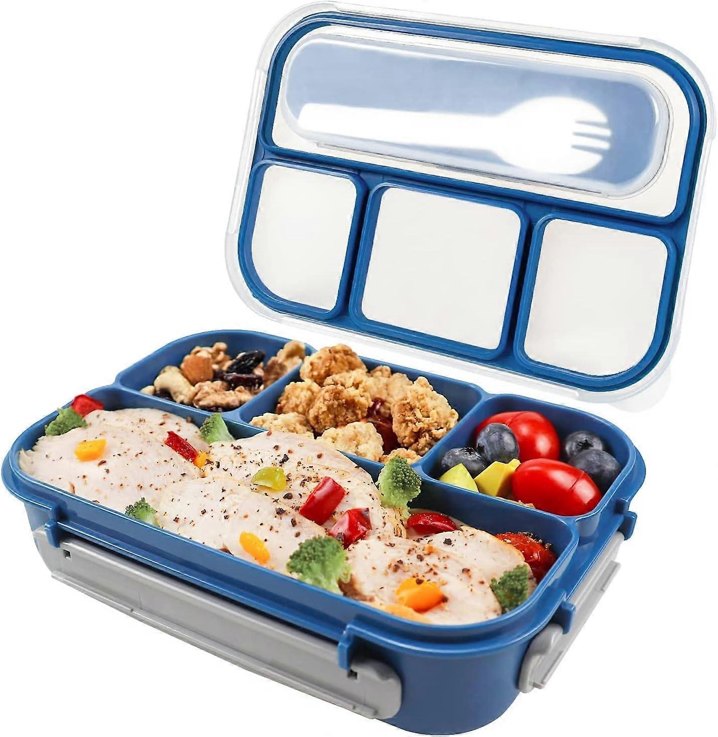 Children's Lunch Box with 4 Compartments and Cutlery, 1300 ml Adult Lunch Box Bento Box, for Microwaves and Dishwashers, BPA-Free (Blue)