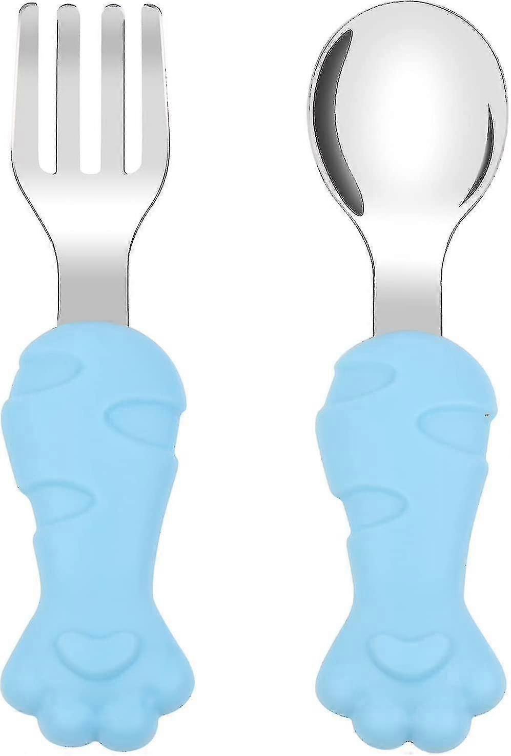 2pcs Stainless Steel Baby Short Handle Training Tableware