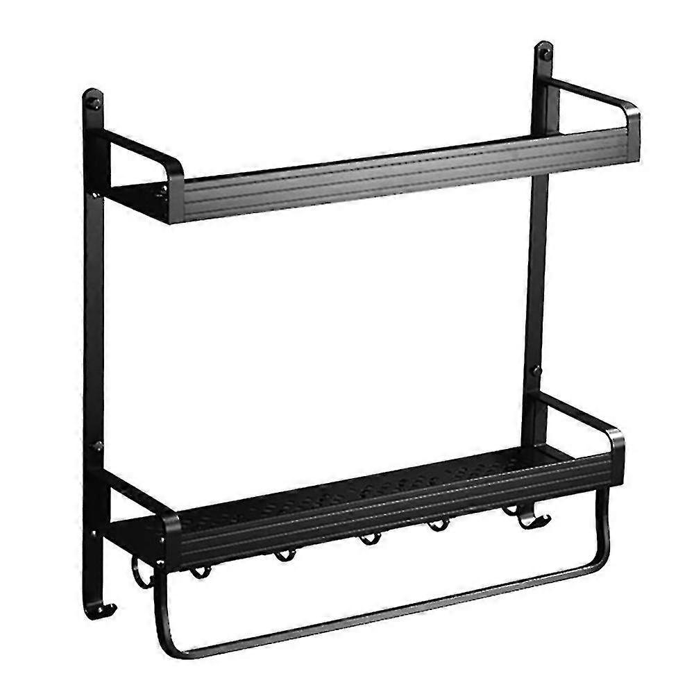 Modern Double Layer Shower Rack Aluminum Bathroom Shower Black