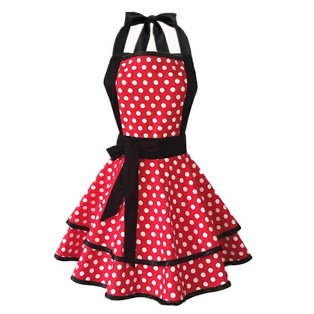 Cotton Dot Pattern Double-Layer Apron Cooking Cleaning Work Apron for Home Hotel