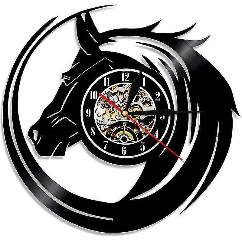 馬の頭の形ビニールレコード壁掛け時計創造的なノスタルジックレトロな壁掛け時計