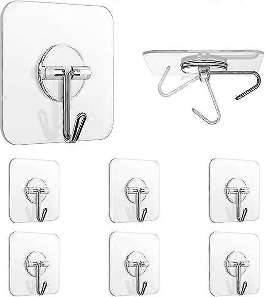 (6 Pack)Towel Rack Hooks Kitchen Hooks Transparent Adhesive Hooks Wall Mounted, Waterproof