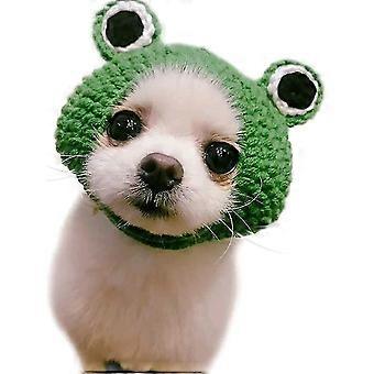 Pet Hat, Dog Cat Handmade Knitted Woolen Yarn Frog Cap, Grooming Accessories Apparels Puppy Teddy Cartoon
