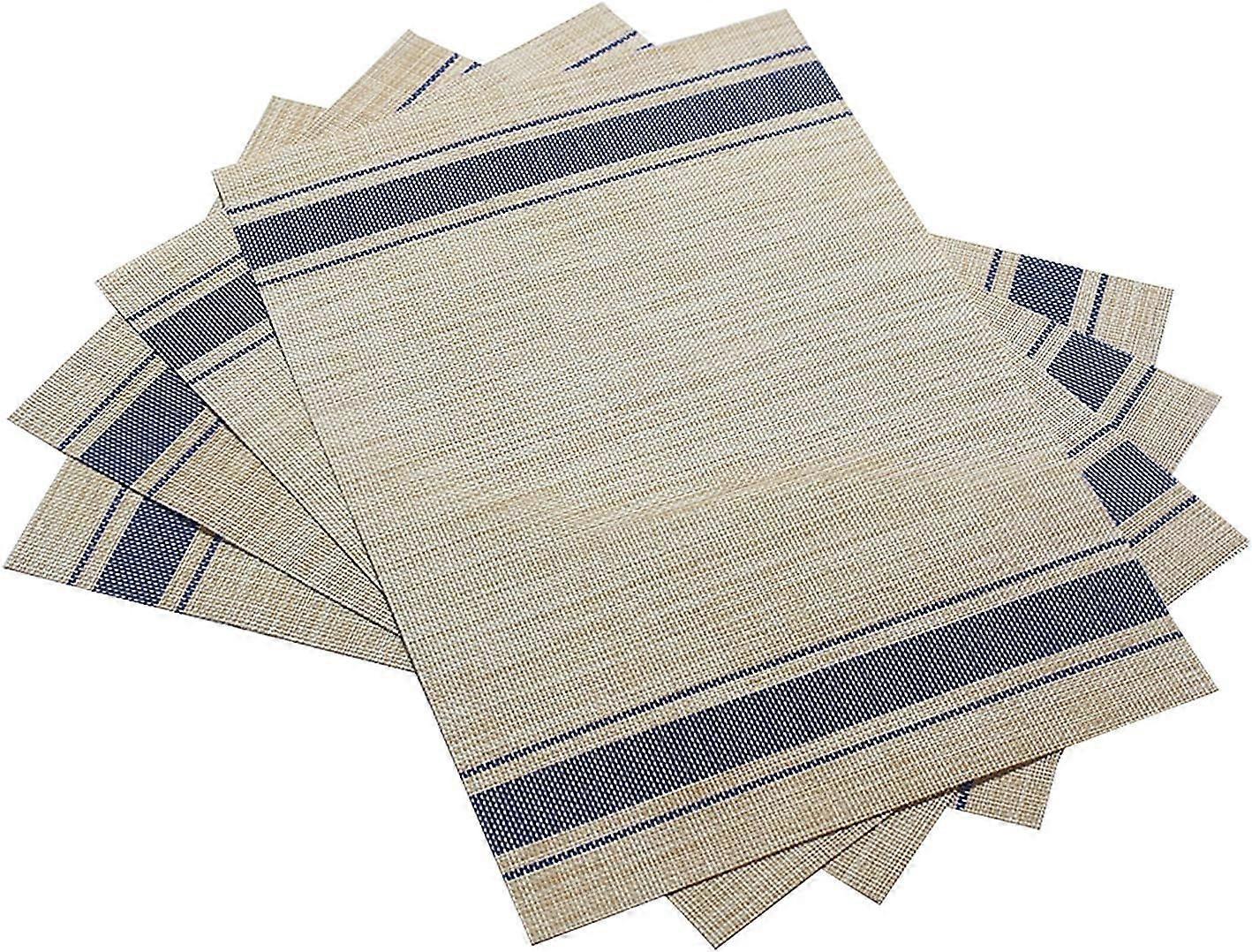 Sets de table, résistants à la chaleur, antitaches, antidérapants, lavables, en PVC, en vinyle tissé, lot de 6 (bleu)