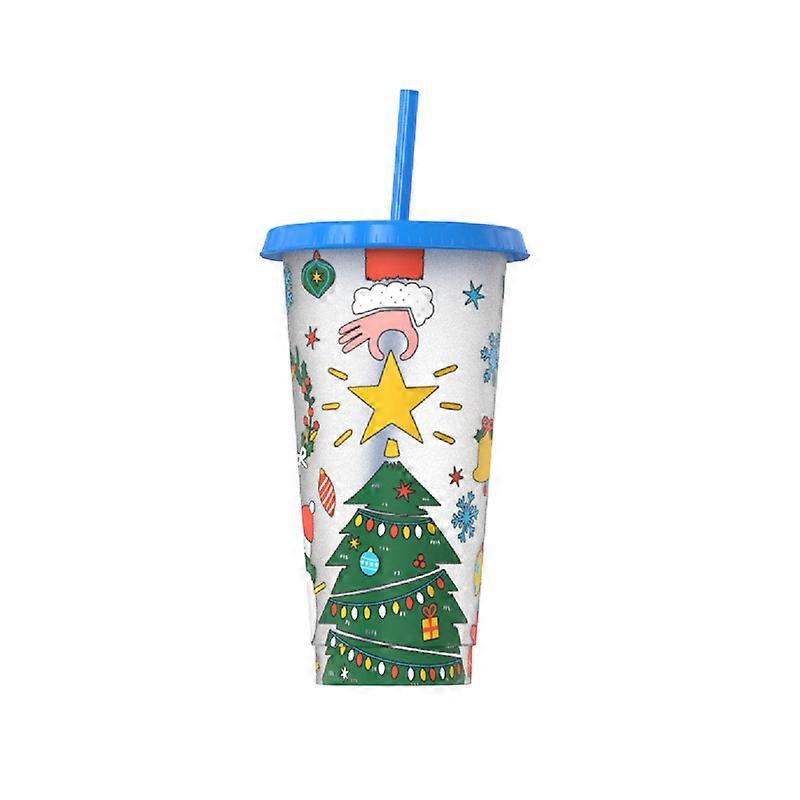 Colour Changing Cup Plastic Christmas Cups Reusable Travel Tumblers with Lids and Straws Iced Coffee Cup Cold Water Drink Change Cups, 710ml