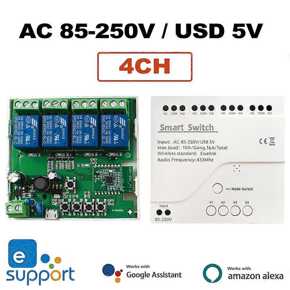 eWeLink Smart Remote Control Wifi Switch Module 1/2/4CH DC 12V 24V 32V 110V 220V Inching Self-locking RF433 Receive 4 Way Relay