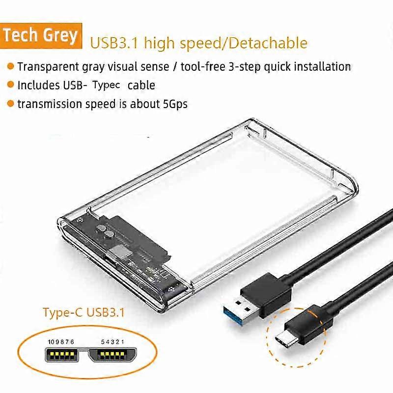 Jinmuxi Micro-B Transparent Box HDD Enclosure 3.0 Notebook 2.5 inch SSD Solid State Mechanical Mobile Hard Disk USB3.0