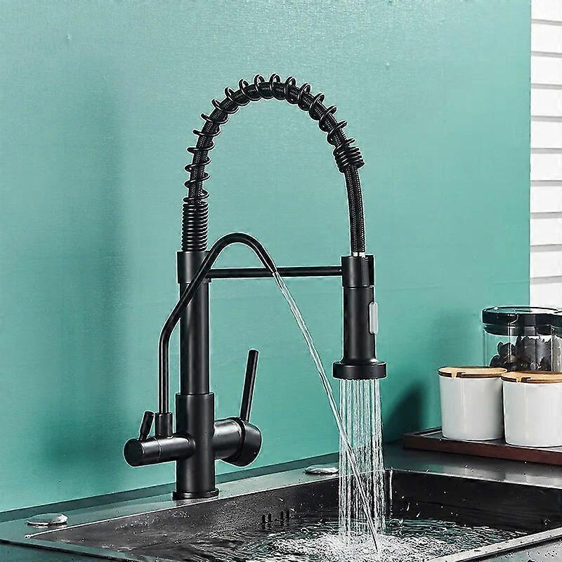 Chrome Waterfilter taps kitchen faucets Dual Handle Deck Mounted Mixer Tap 360 Degree rotation Water Purification Feature Crane
