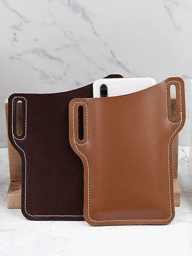 Universal Leather Mobile Phone Holster with Belt Loop - Waist Bag Holder for Men - Coffee Color - US Stock