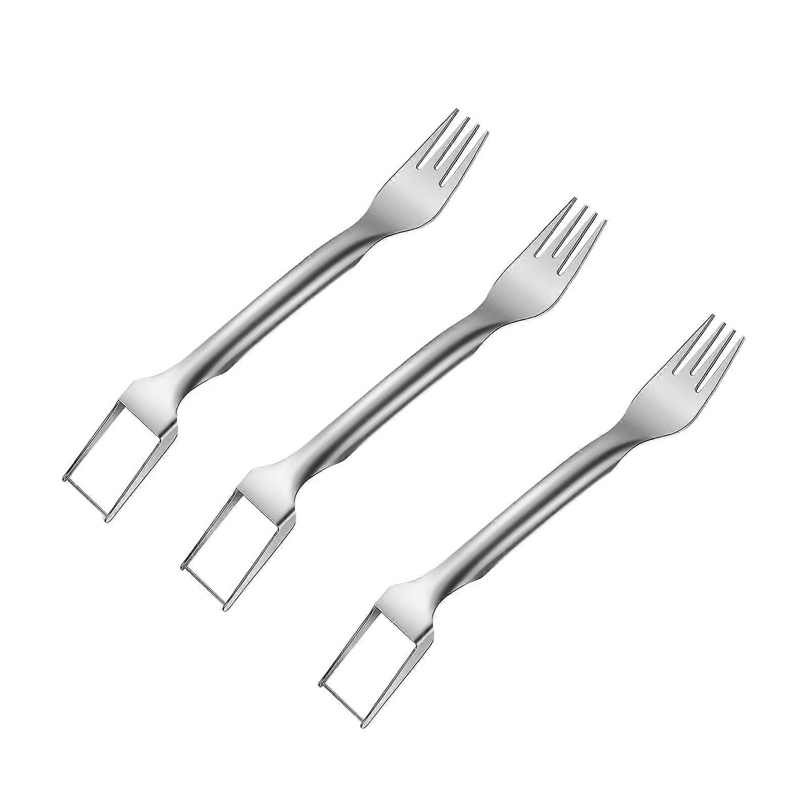3 Pcs 2-In-1 Stainless Steel Watermelon Cutter Fork Slicer Easy to Use Fruit Cutting Tool Lightweight Portable Dual Head Fruit Forks Slicer for Home C