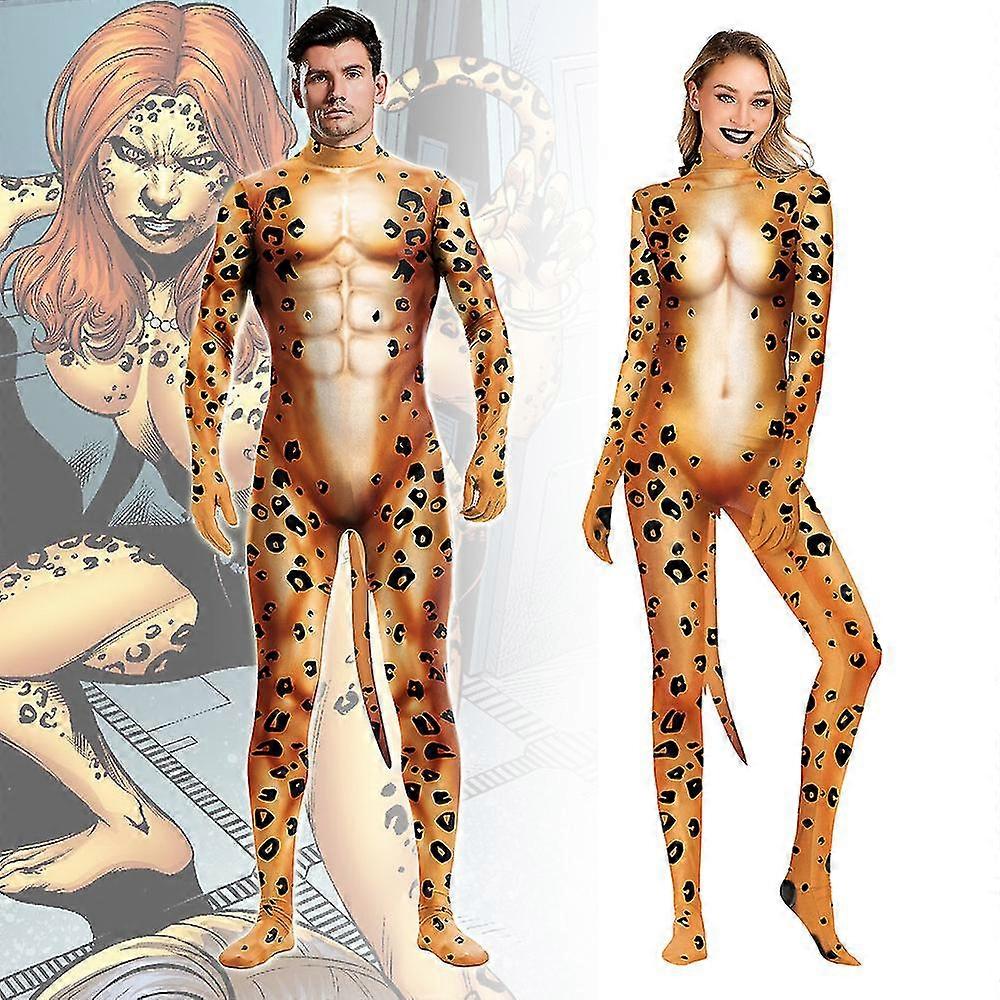 Animal 3d Printed Jumpsuit For Men And Women Leopard Cosplay Halloween Disguise Carnival Costume