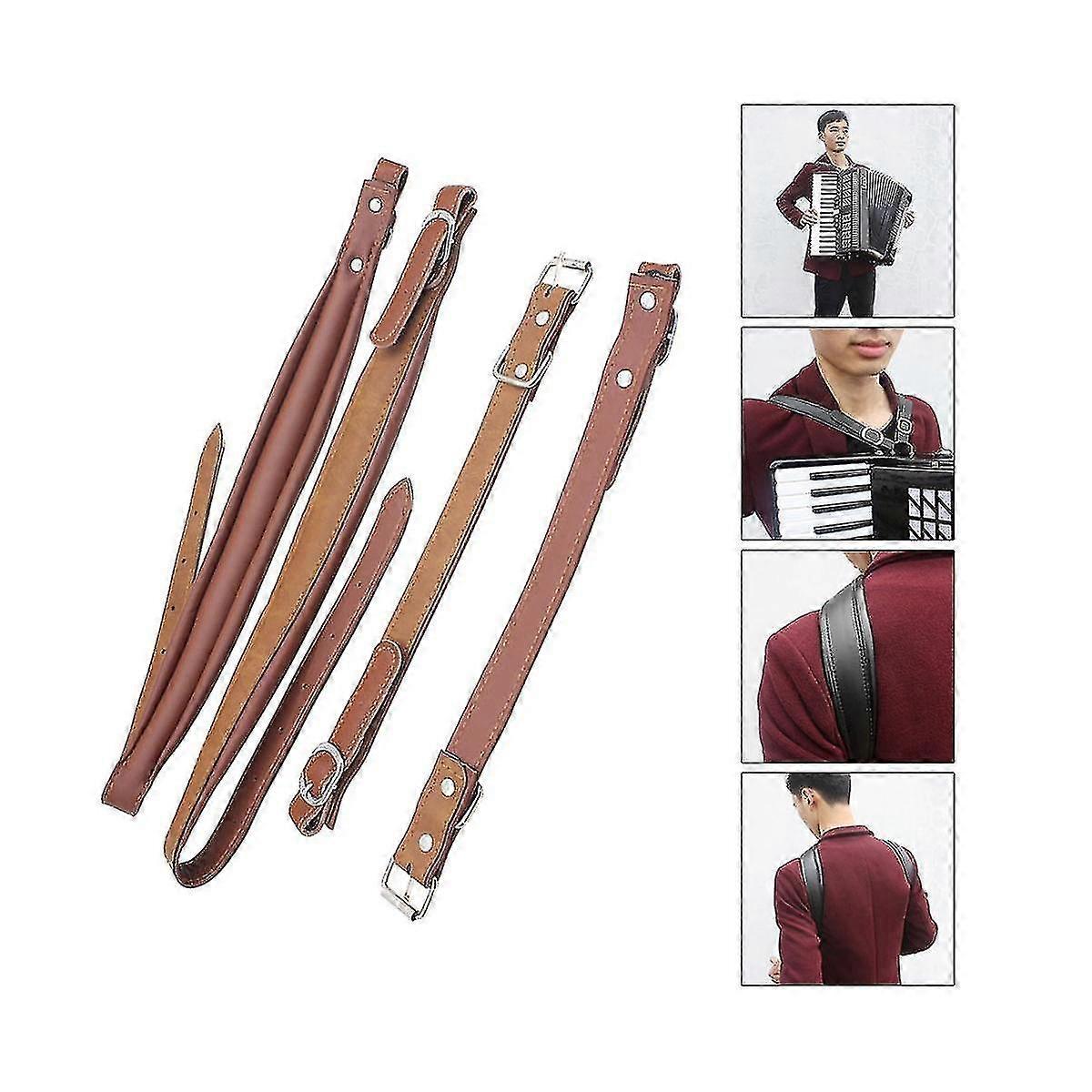 レザーアコーディオンストラップ防水調節可能な16ベース-120ベースアコーディオンユニバーサルショルダーストラップ(ブラウン)