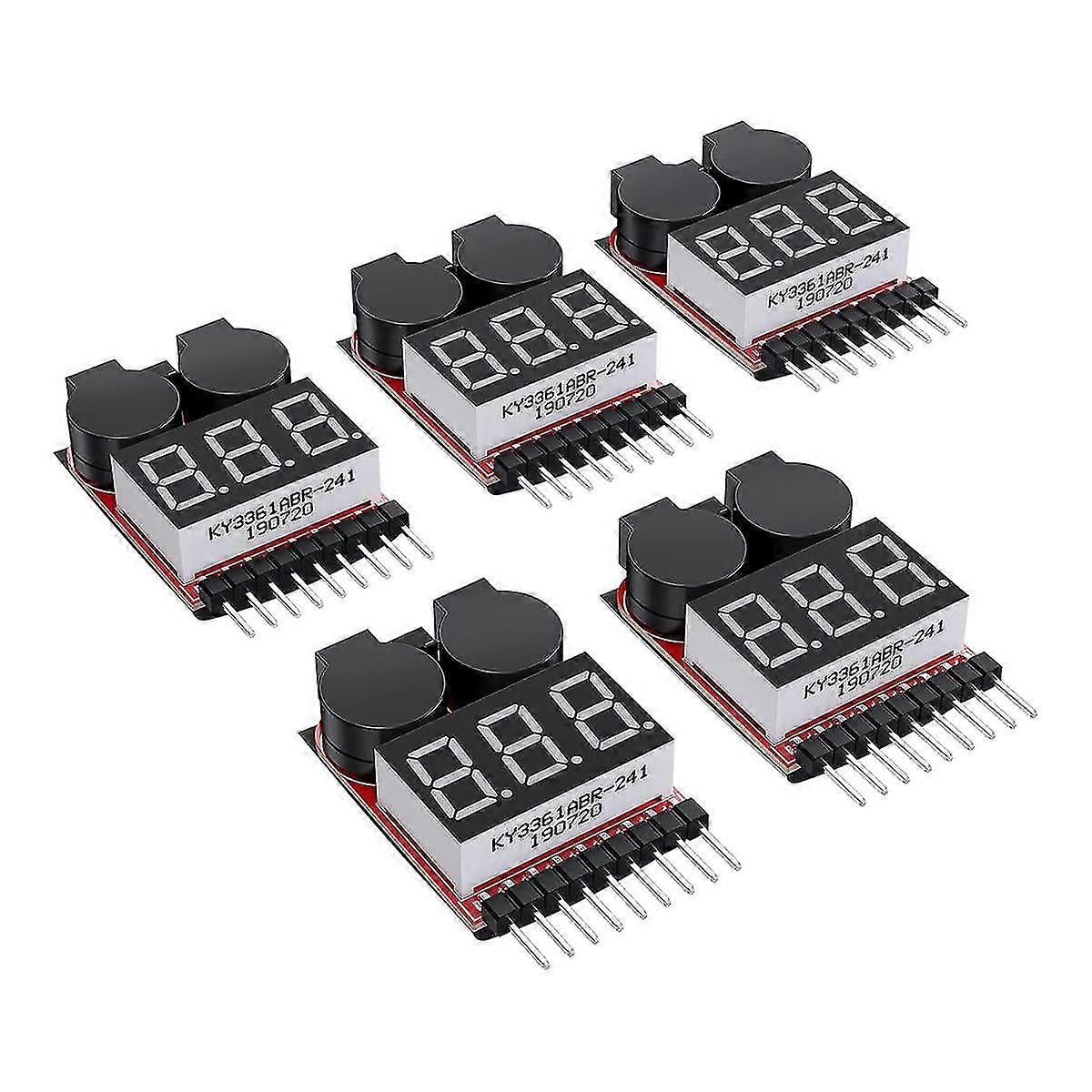 5pcs 2 In1 1-8s Lipo Battery Voltage Tester, Rc Low Voltage Buzzer Alarm, Battery Monitor Checker Tester For Lipo/li-ion