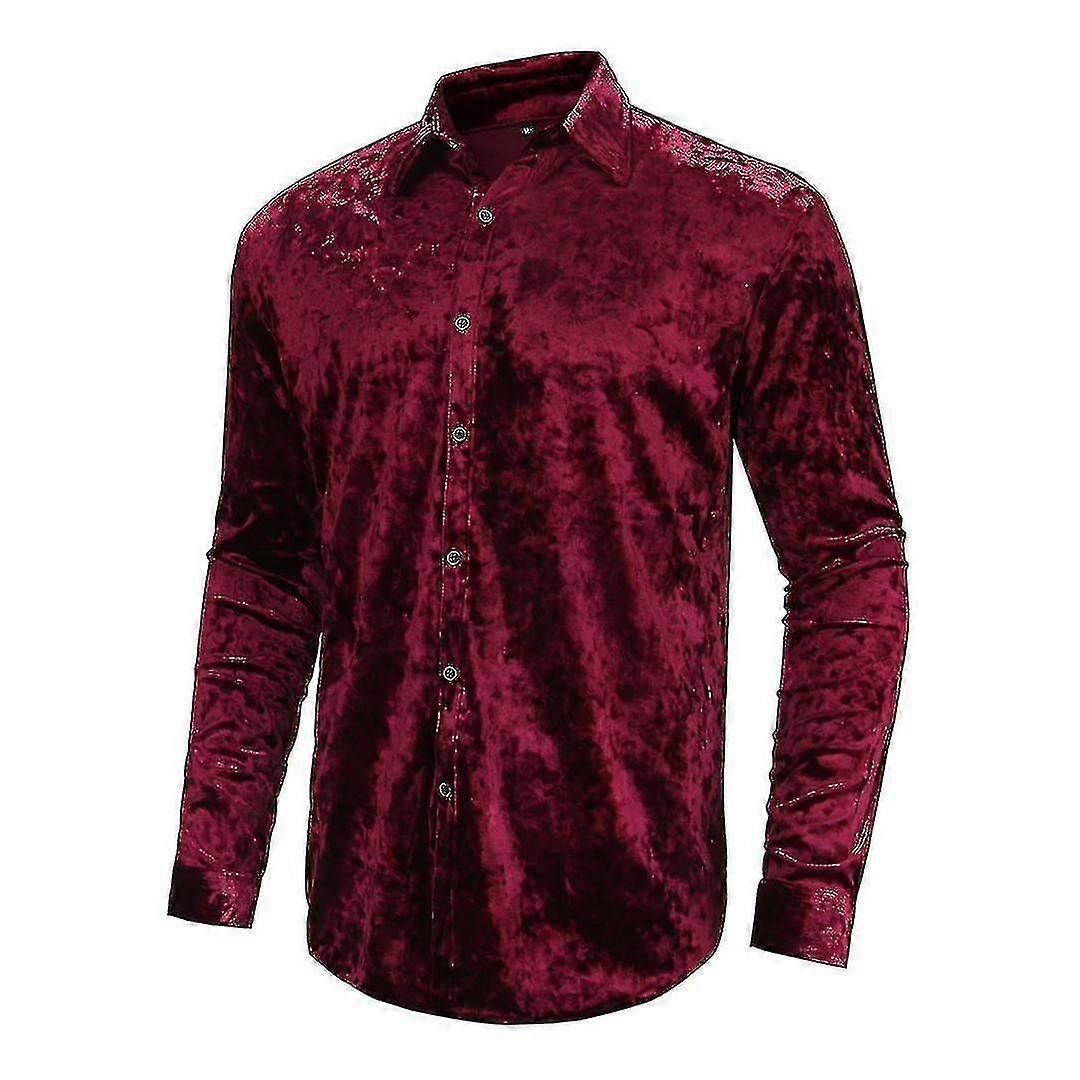 Men"s Velvet Shirt, Long Sleeve Slim Casual Shirt