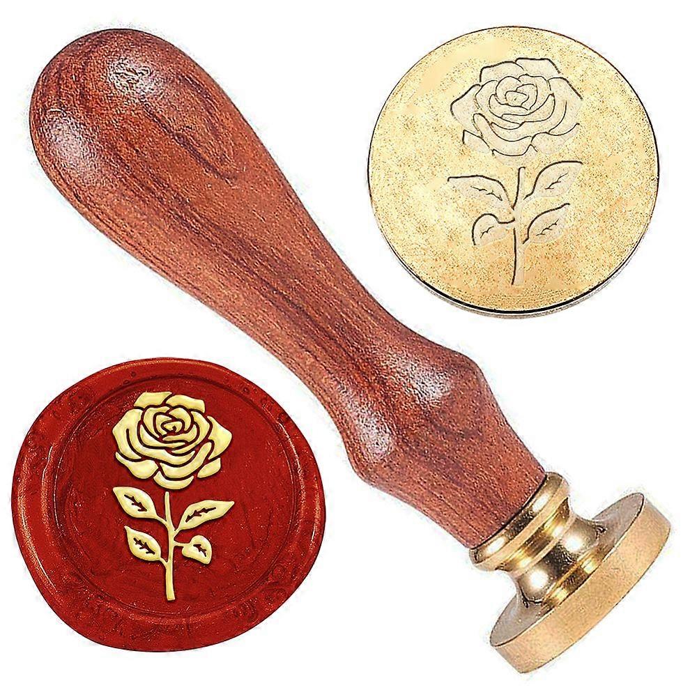 Rose Wax Seal Stamp Flower Embossed Stamp Sealing Vintage Elegant Removable Brass Seal Wood Handle Wedding Invitations Envelopes Gift Packing Decorati