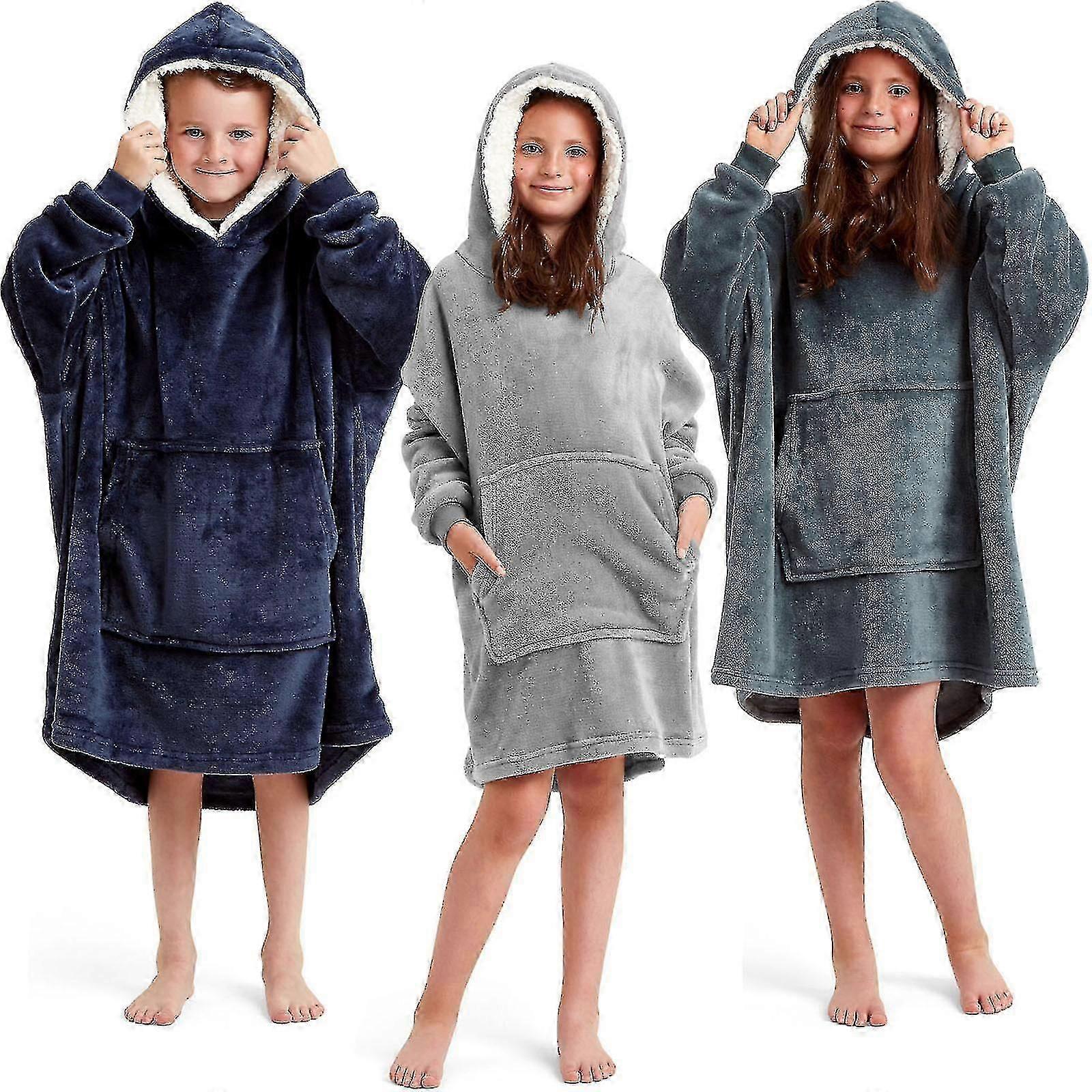 男の子の女の子の子供の柔らかいフリースの特大のフード付きウェアラブルブランケット6-14歳