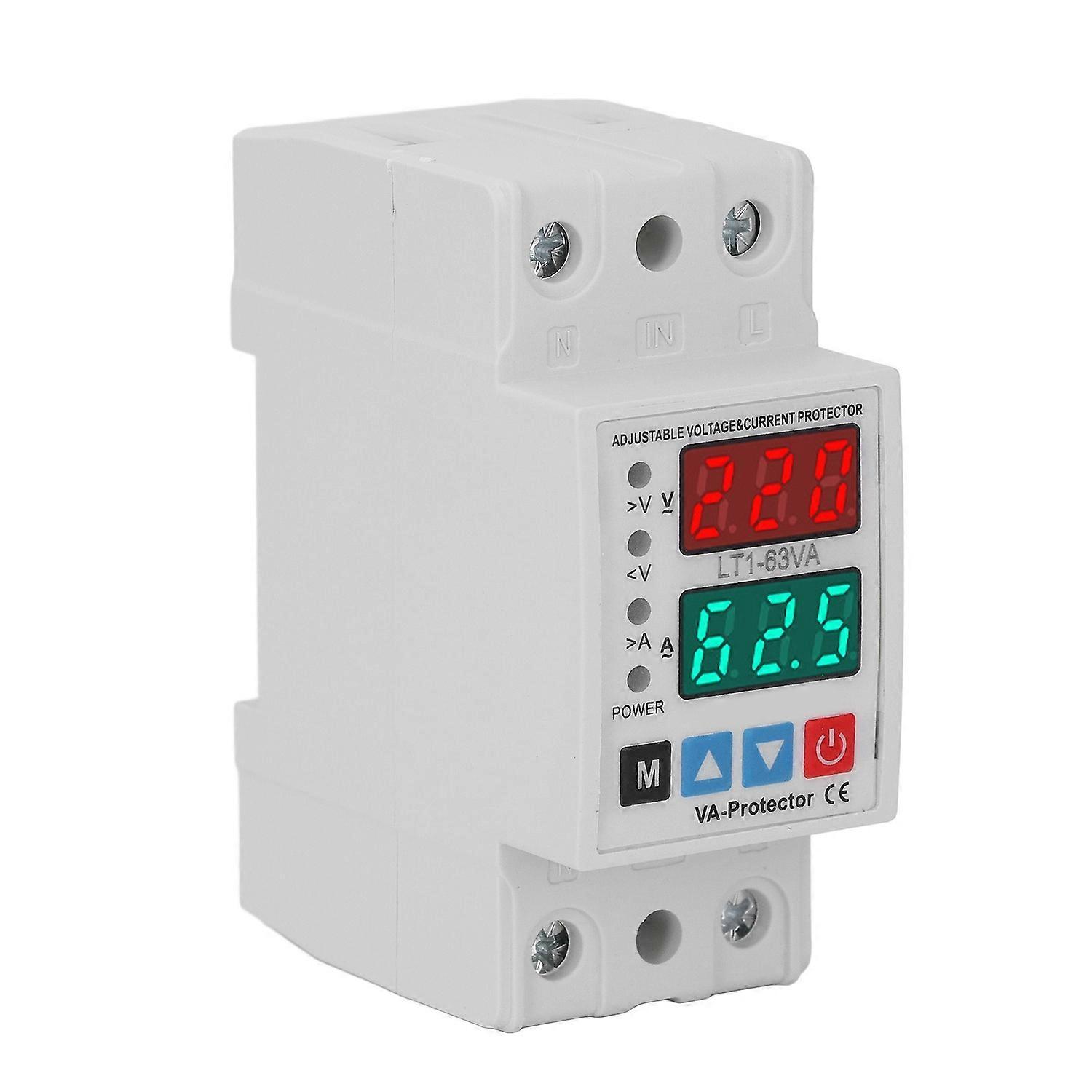 Over Under Voltage Protector AC220V 63A Dual Display Magnetic Retention Self Repeating Voltage Curre