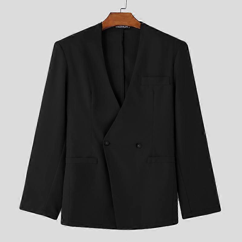 INCERUN Men Collarless Long Sleeve One Button Blazer Casual Oversized Thin Suit Coats
