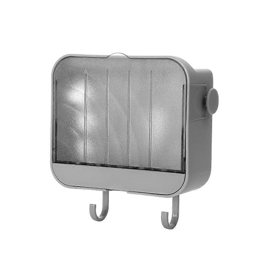 Wall Mounted Soap Box Holder Storage with Lid Drainage Strong Seamless Stickers  Gray