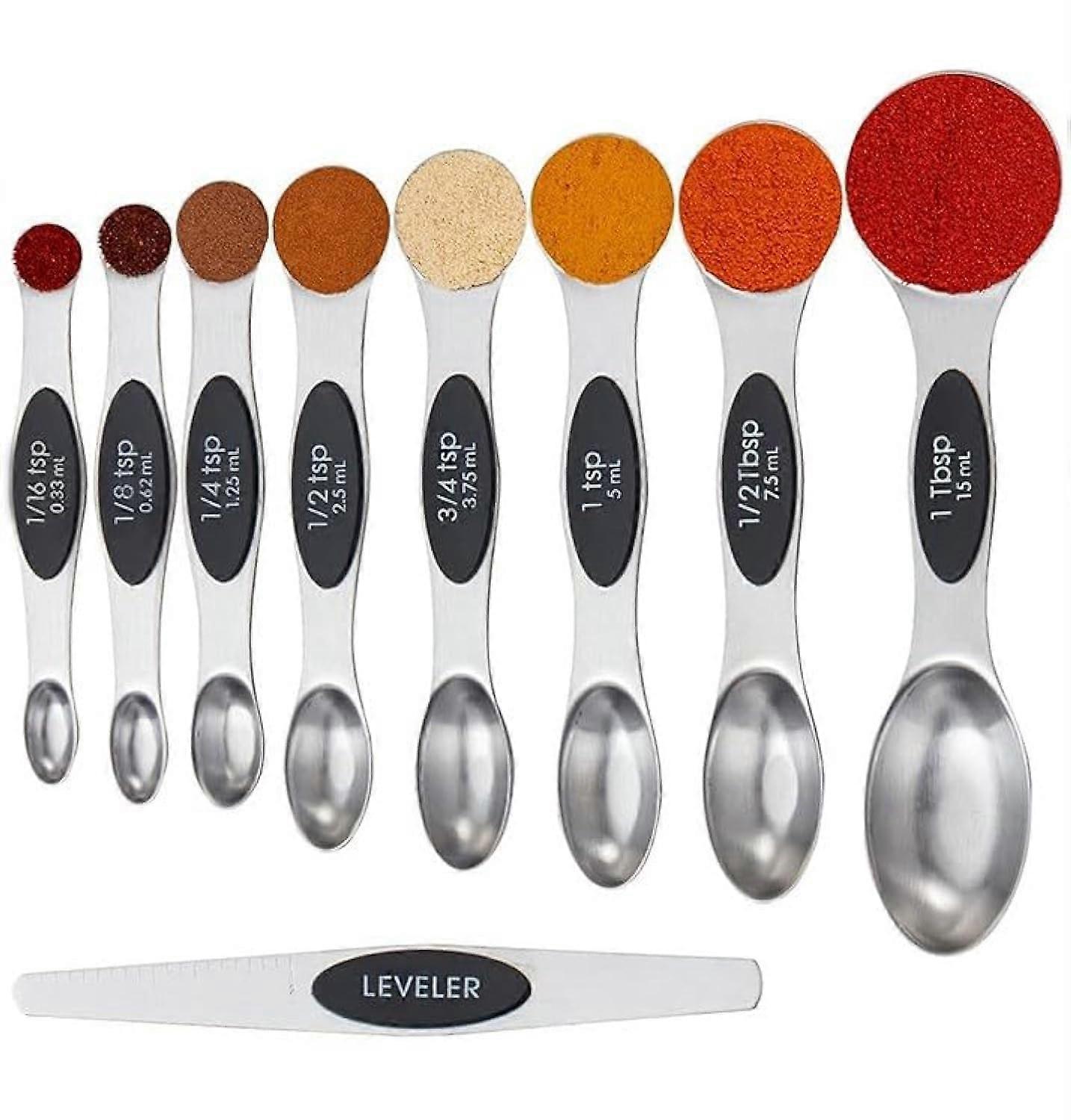 9-Piece Magnetic Measuring Spoons Set - Stainless Steel for Dry and Liquid Ingredients, Includes Dual Use Design