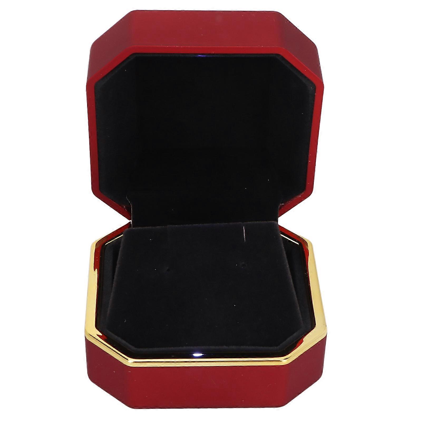Ring Gift Box Elegant Protective Small Jewelry Storage Display Case with Light for Proposal WeddingRed
