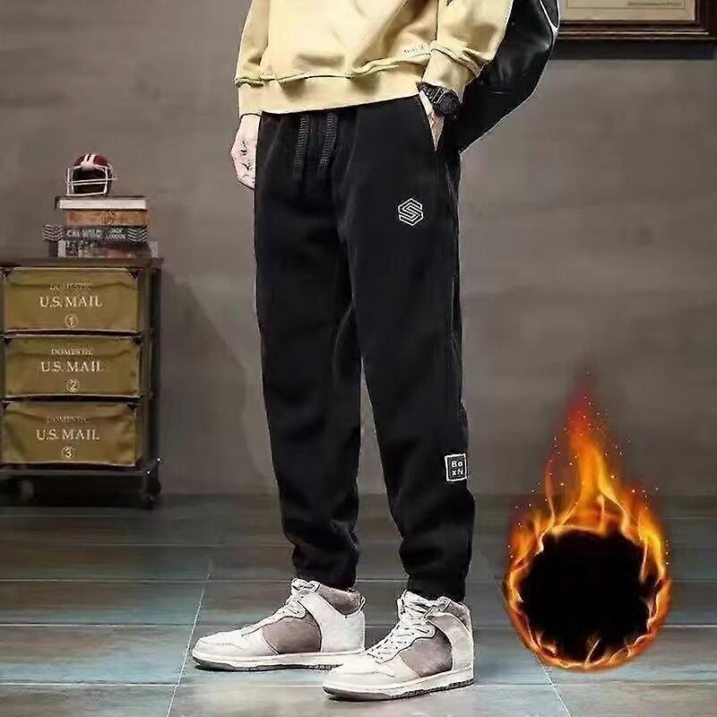 Cozy Fleece Trousers Cozy Men's Drawstring Sweatpants Warm Plush Solid Color Trousers with Elastic Waist Pockets Ankle-banded Trousers