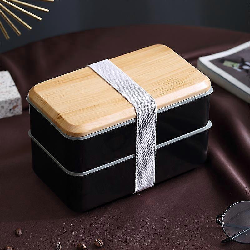 1400ml Japanese-style Wood Grain Lunch Box Double-layer Sealed Leak-proof Microwave Oven Lunch Box Tableware