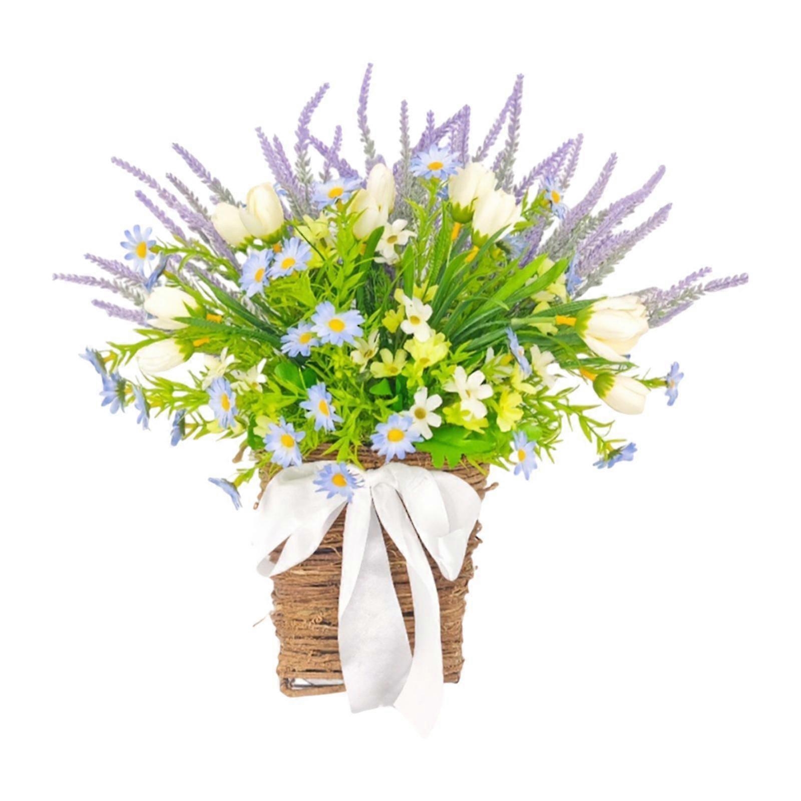 Door Hanger Basket Wreath Spring Wreath for Front Door for Porch Wall Shelf
