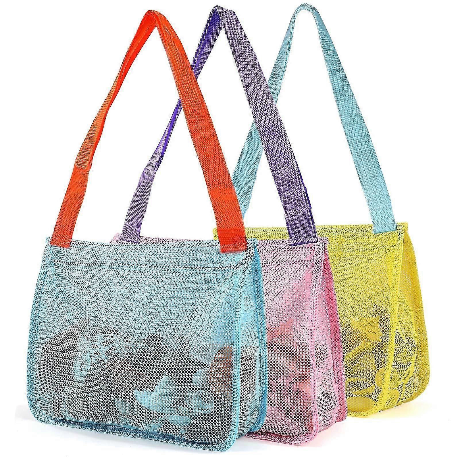 3 Pack Mesh Beach Bag for Kids with Shell Collecting Features