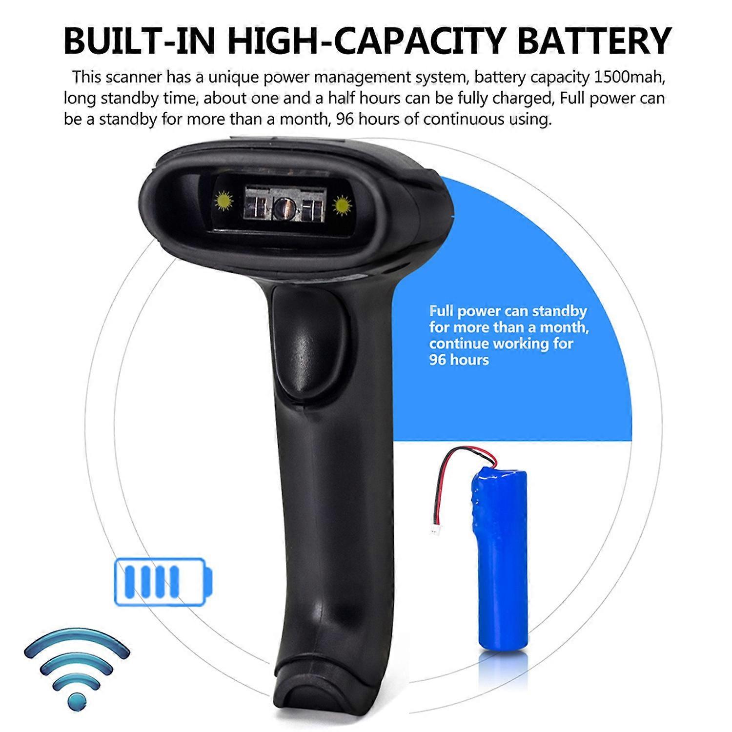 2.4G Wireless Cordless Handheld 1D 2D QR Barcode Bar Code Scanner Reader with Receiver USB2.0 Cable 