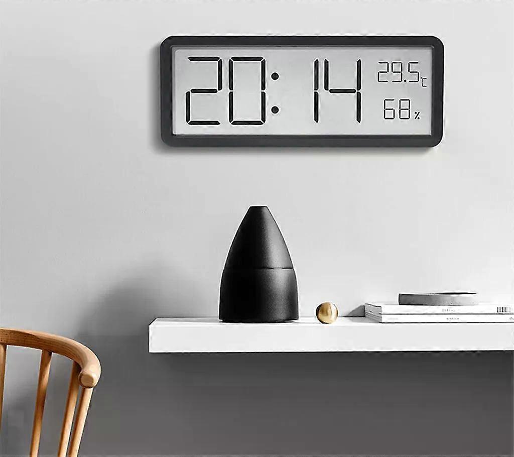 Digital wall clock, clock, wall decoration, temperature, date and humidity display, 20 cm, black