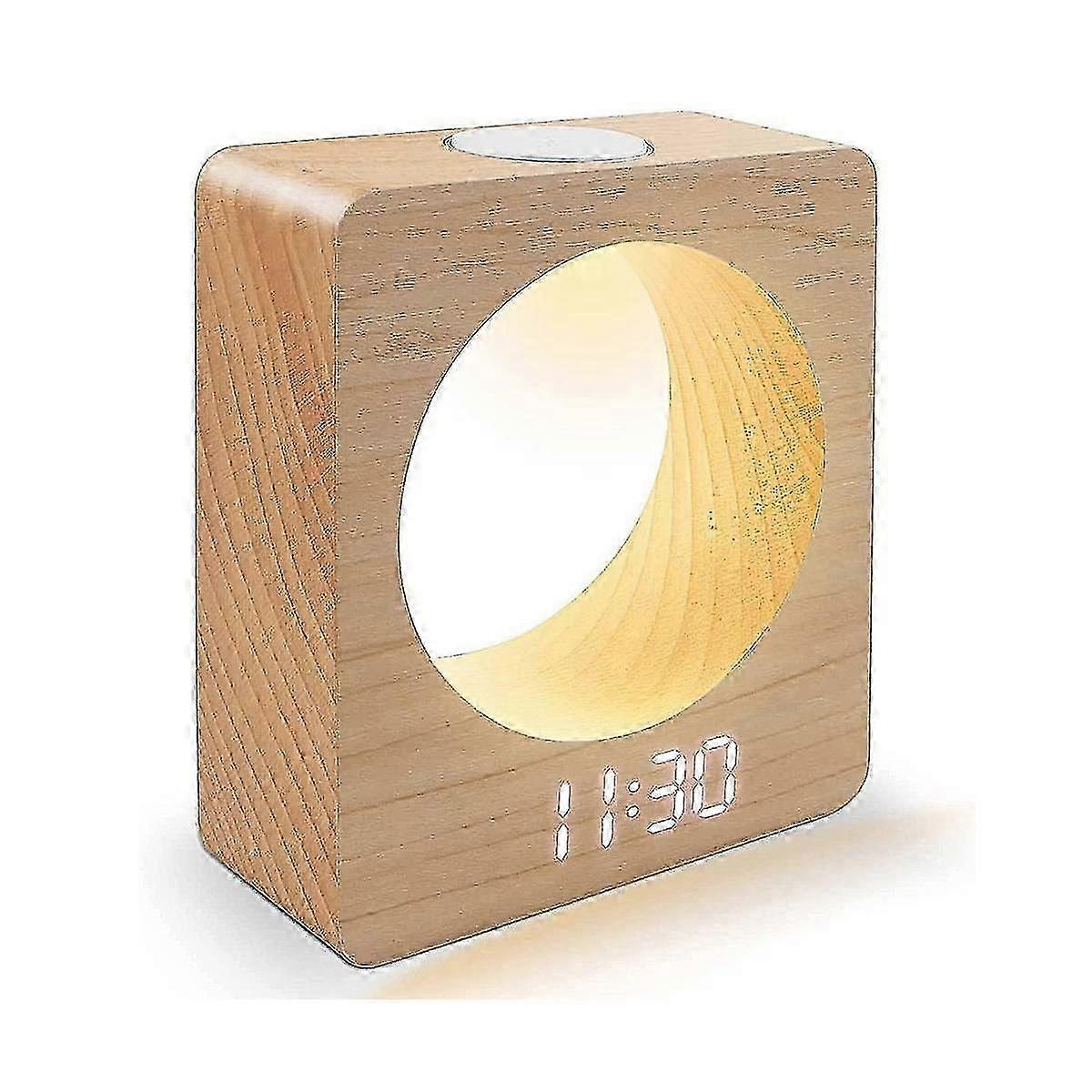 Digital Wooden Led Alarm Clock Made Of Solidwood With Night Light 3 Alarm Settings Temperature Dete